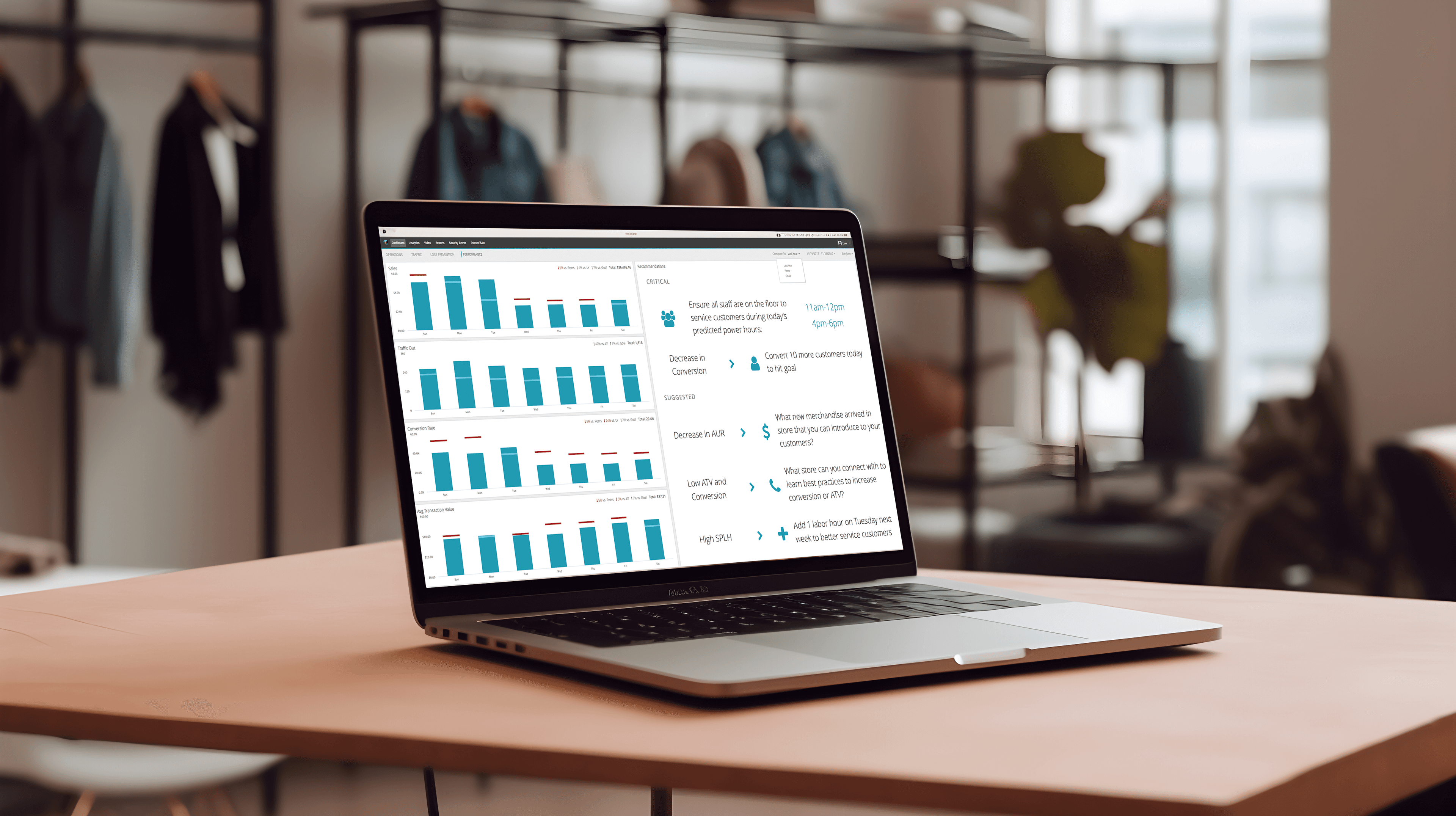 retailnext dashboard on a laptop screen in a store environment