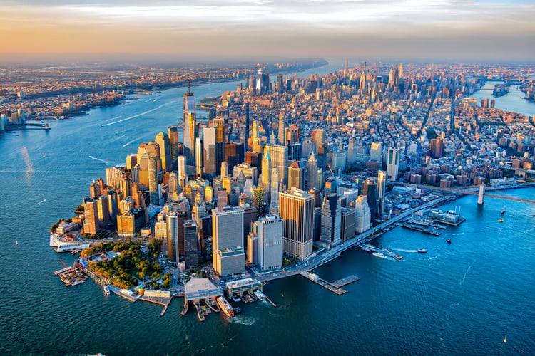 The skyline of Lower Manhattan's Financial District