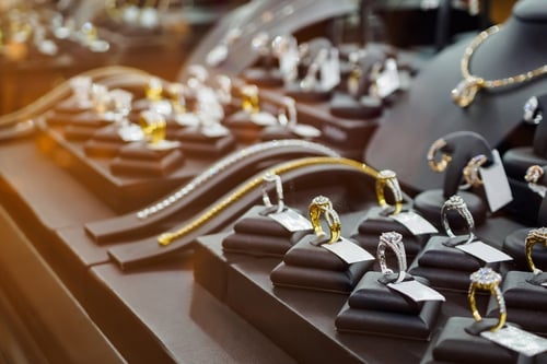 jewelry diamond rings show in luxury retail store window display showcase