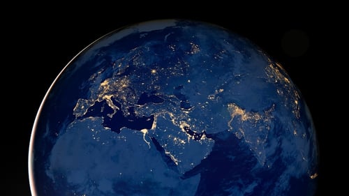 Planet earth photo at night on black background