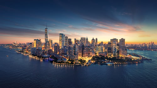 new york city skyline at evening time 